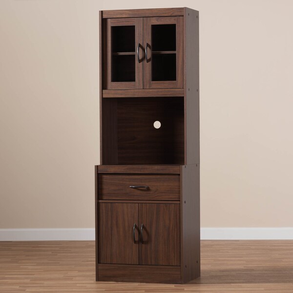 Baxton Studio Laurana Modern Dark Walnut Finished Kitchen Cabinet and Hutch - 147-8318