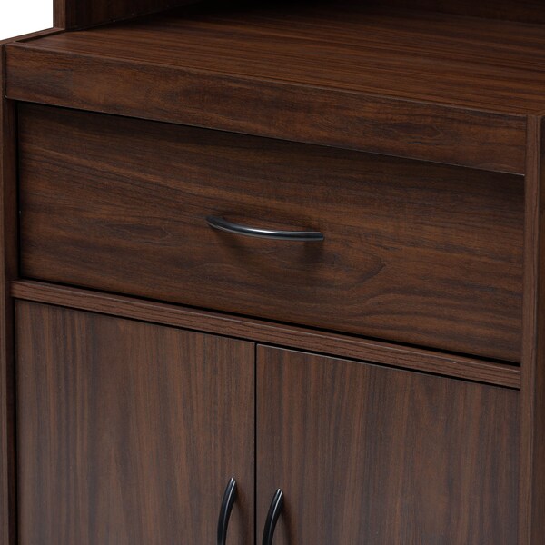 Baxton Studio Laurana Modern Dark Walnut Finished Kitchen Cabinet and Hutch - 147-8318