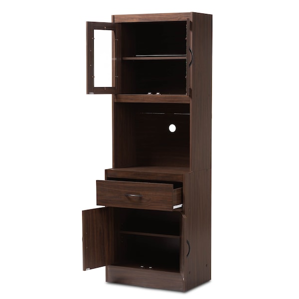 Baxton Studio Laurana Modern Dark Walnut Finished Kitchen Cabinet and Hutch - 147-8318
