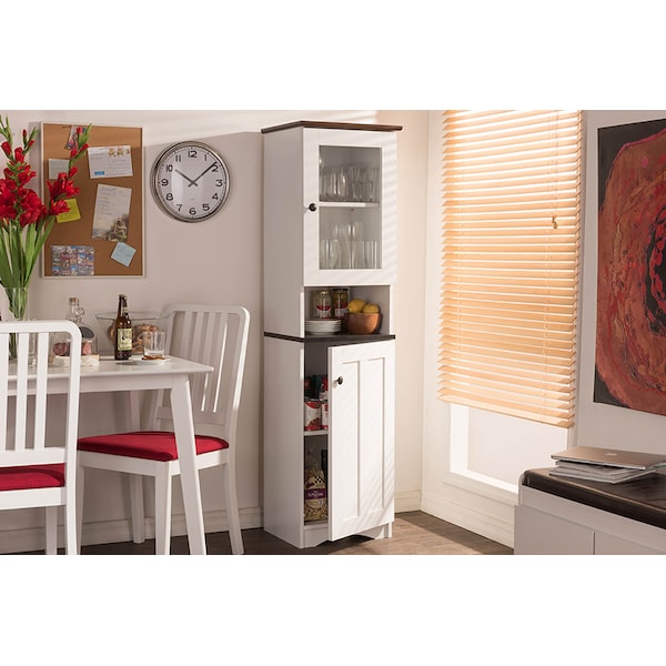 Baxton Studio Lauren Two-tone White and Dark Brown Buffet and Hutch Kitchen Cabinet - 119-6521