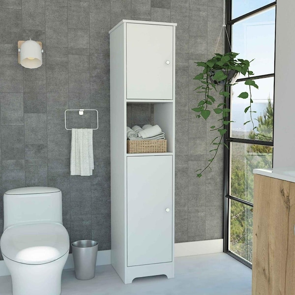 Depot E-Shop Yaka Linen Double Door Cabinet, White - DE-MLB4769