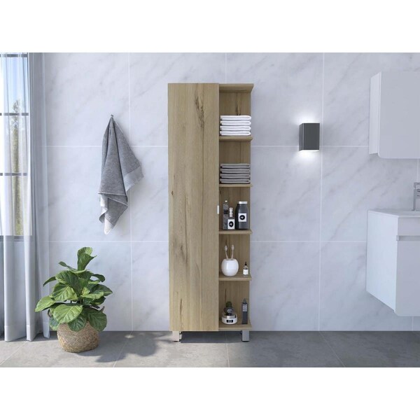Depot E-Shop Venus Linen Single Door Cabinet, Light Oak - DE-MLD6583