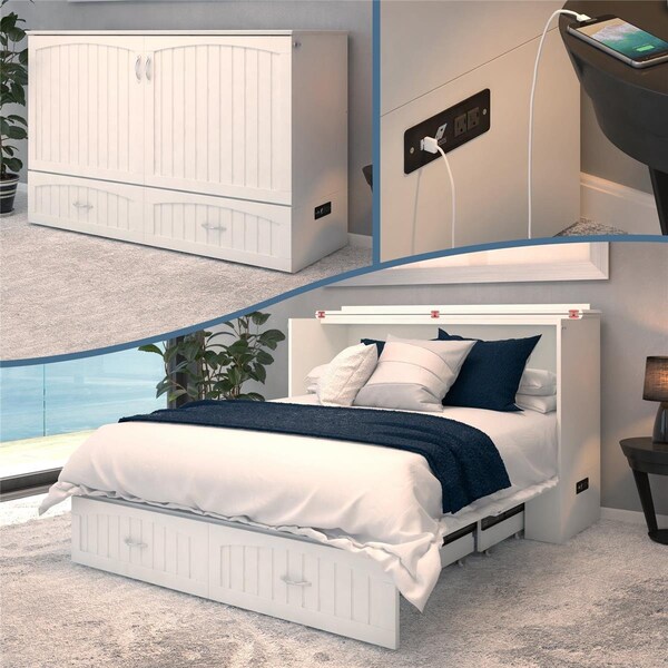 Atlantic Furniture Southampton Murphy Bed Chest with Charging Station - White, Queen Size - AC614142