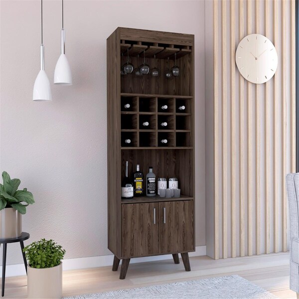 Depot E-Shop Harvey Double Door Bar Cabinet, Dark Walnut - DE-BLC6711