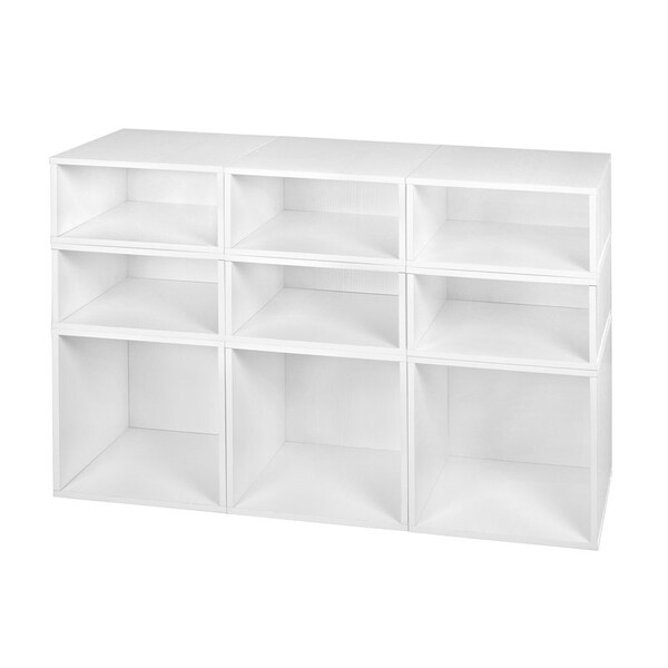 Regency Niche Cubo Storage Organizer Open Bookshelf Set- 3 Full Cubes/6 Half Cubes- White Wood Grain - PC3F6HWH