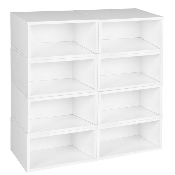 Regency Niche Cubo Storage Organizer Open Bookshelf Set- 8 Half Size Cubes- White Wood Grain - PC068PKWH