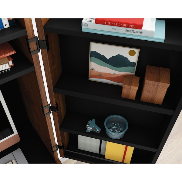 Sauder Harvey Park Computer Cabinet Gw A2 , Hidden area behind swing-out doors reveals cubbyhole storage - 430053
