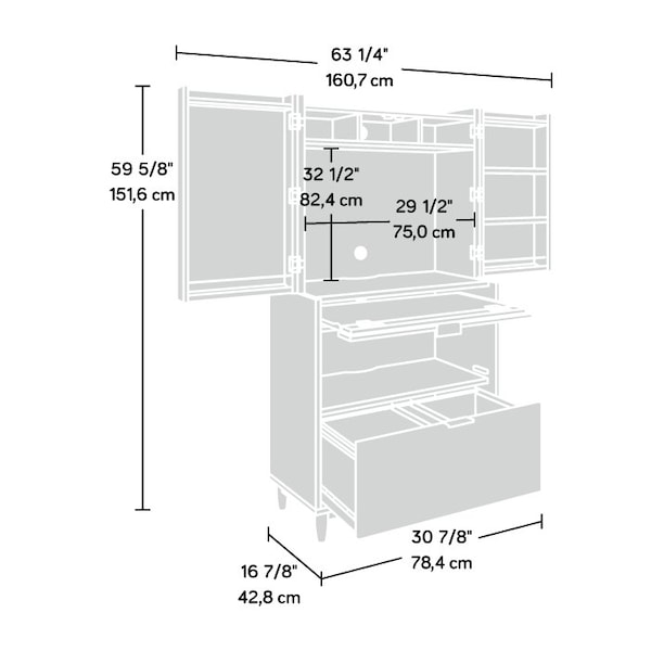 Sauder Harvey Park Computer Cabinet Gw A2 , Hidden area behind swing-out doors reveals cubbyhole storage - 430053