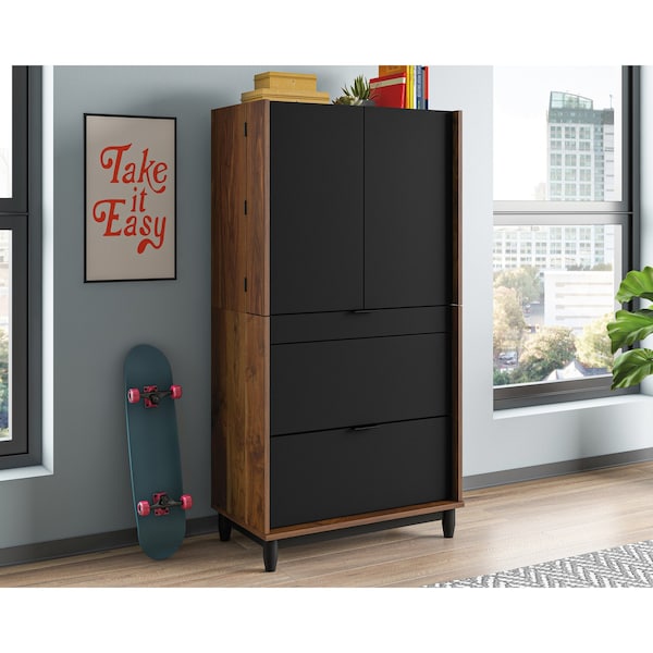 Sauder Harvey Park Computer Cabinet Gw A2 , Hidden area behind swing-out doors reveals cubbyhole storage - 430053