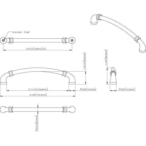 Jeffrey Alexander 160 mm Center-to-Center Satin Bronze Marie Cabinet Pull - 445-160SBZ