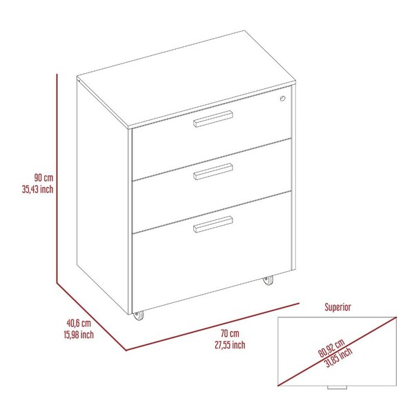 Tuhome Storage Cabinet, Superior Top, Drawer Base Cabinet, Three Drawers, Four Casters, Black - DBN6774