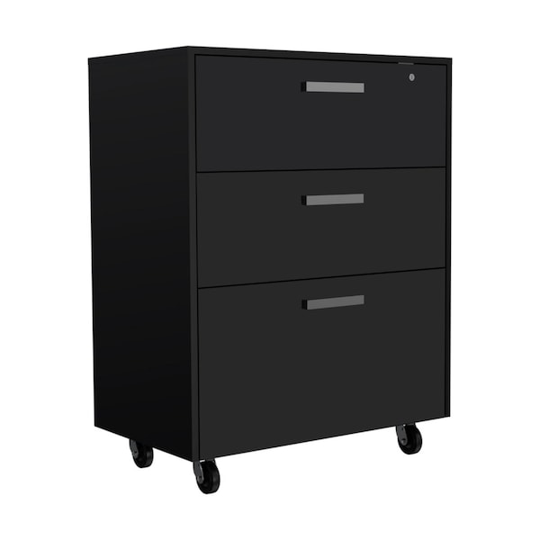 Tuhome Storage Cabinet, Superior Top, Drawer Base Cabinet, Three Drawers, Four Casters, Black - DBN6774