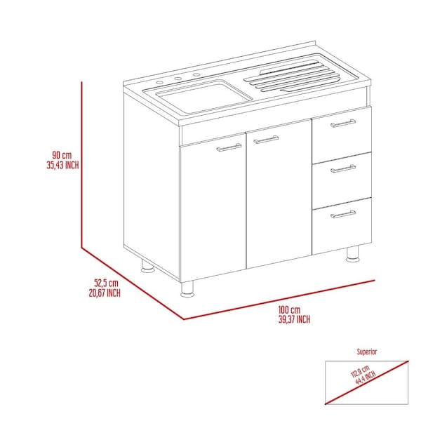Tuhome Ferretti Base Cabinet, Three Drawers, Double Door, Four Legs, White/Black - MIW6764