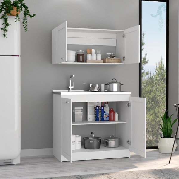 Tuhome Zurich Cabinet Set, Two Shelves, White - SLB6760