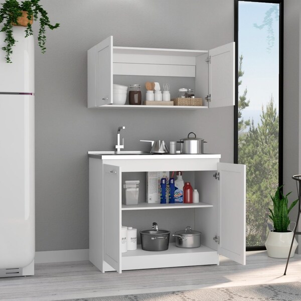 Tuhome Zurich Cabinet Set, Two Shelves, White - SLB6760