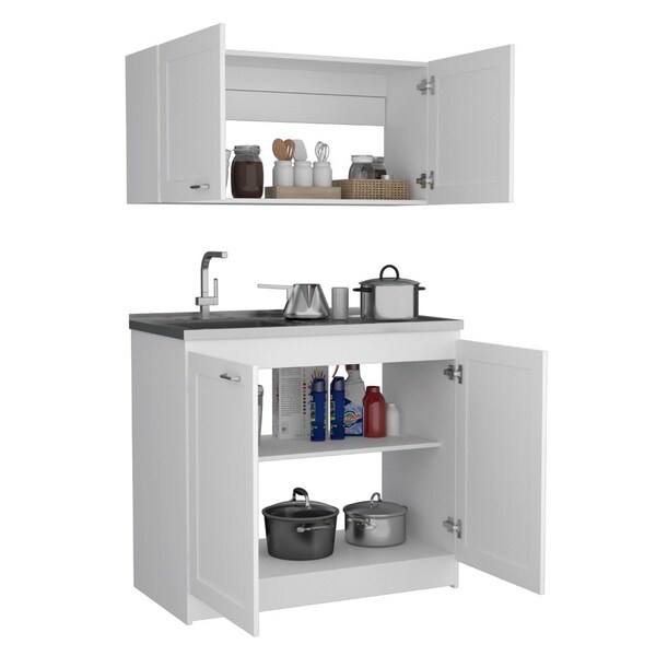 Tuhome Zurich Cabinet Set, Two Shelves, White - SLB6760