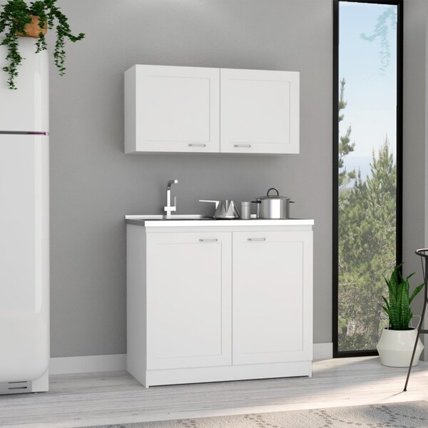 Tuhome Zurich Cabinet Set, Two Shelves, White - SLB6760