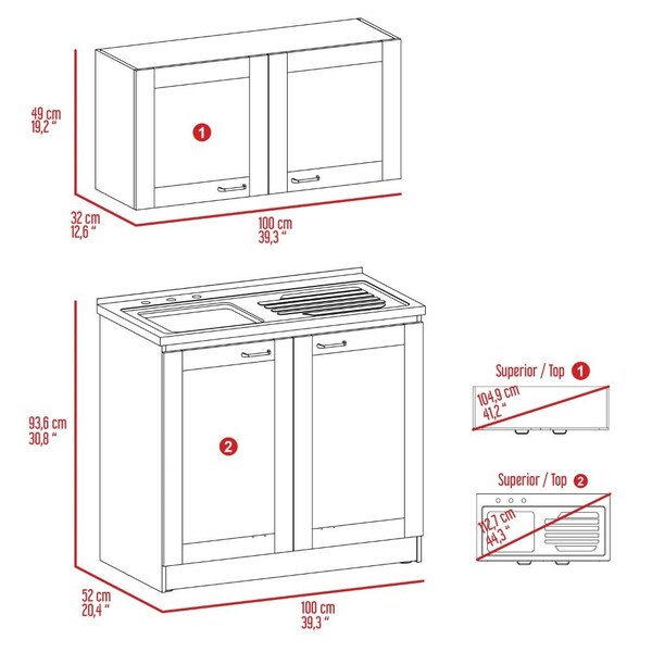 Tuhome Zurich Cabinet Set, Two Shelves, White - SLB6760
