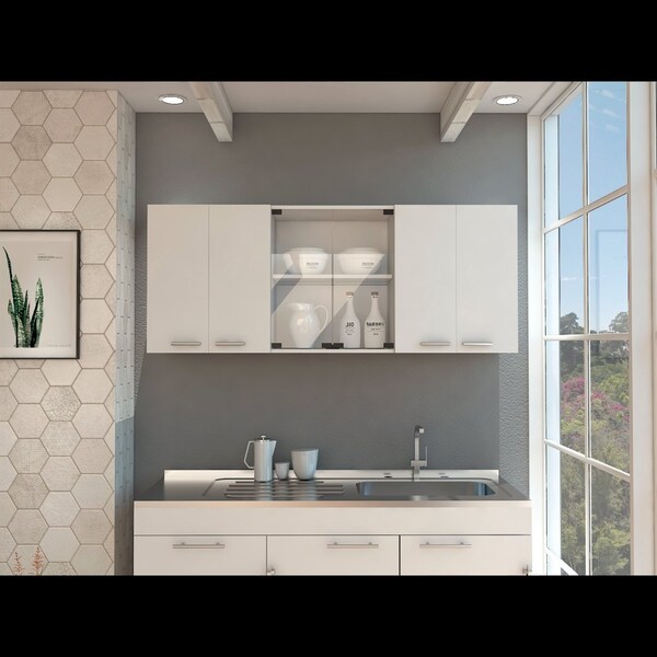 Tuhome Superior 150 Wall Cabinet With Glass, Four Interior Shelves, Two Double Door, White - GLB5608