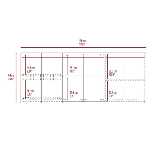 Tuhome Superior 150 Wall Cabinet With Glass, Four Interior Shelves, Two Double Door, White - GLB5608