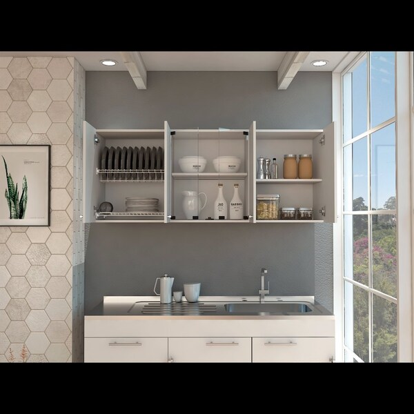 Tuhome Superior 150 Wall Cabinet With Glass, Four Interior Shelves, Two Double Door, White - GLB5608