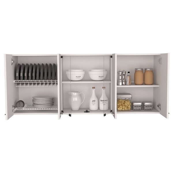 Tuhome Superior 150 Wall Cabinet With Glass, Four Interior Shelves, Two Double Door, White - GLB5608