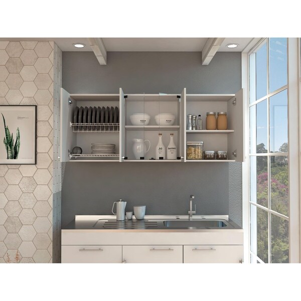 Tuhome Superior 150 Wall Cabinet With Glass, Four Interior Shelves, Two Double Door, White - GLB5608