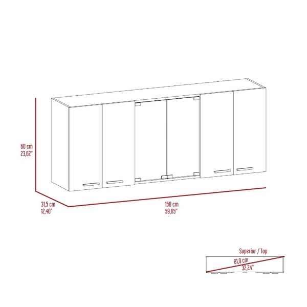 Tuhome Superior 150 Wall Cabinet With Glass, Four Interior Shelves, Two Double Door, White - GLB5608