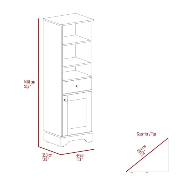 Tuhome St. Clair Linen Cabinet, Two Interior Shelves, Two Open Shelves, Single Door, Light Oak/White - MDB7124