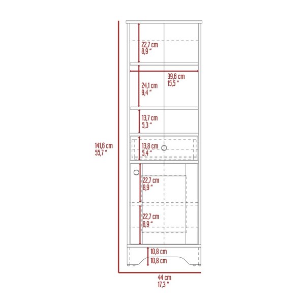 Tuhome St. Clair Linen Cabinet, Two Interior Shelves, Two Open Shelves, Single Door, Light Oak/White - MDB7124