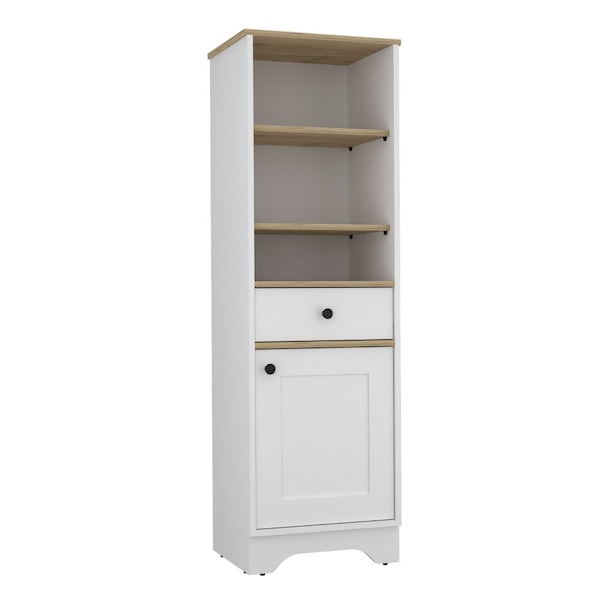 Tuhome St. Clair Linen Cabinet, Two Interior Shelves, Two Open Shelves, Single Door, Light Oak/White - MDB7124