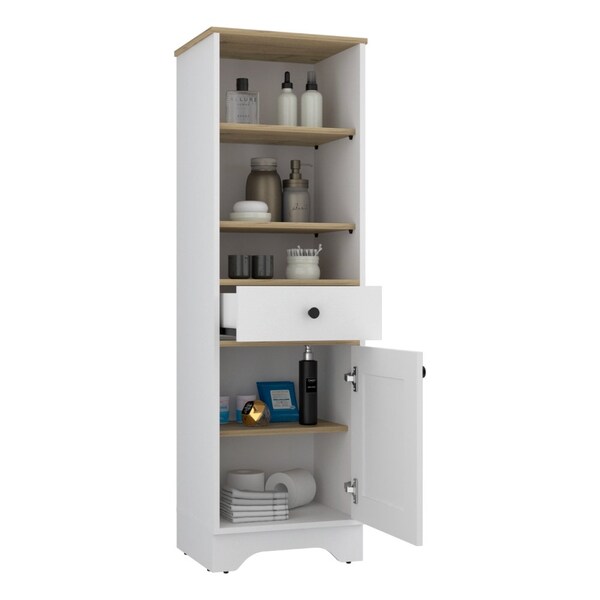 Tuhome St. Clair Linen Cabinet, Two Interior Shelves, Two Open Shelves, Single Door, Light Oak/White - MDB7124