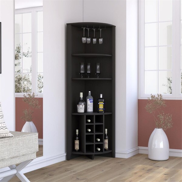Depot E-Shop Giza Corner Bar Cabinet, Black - DE-BLW7784