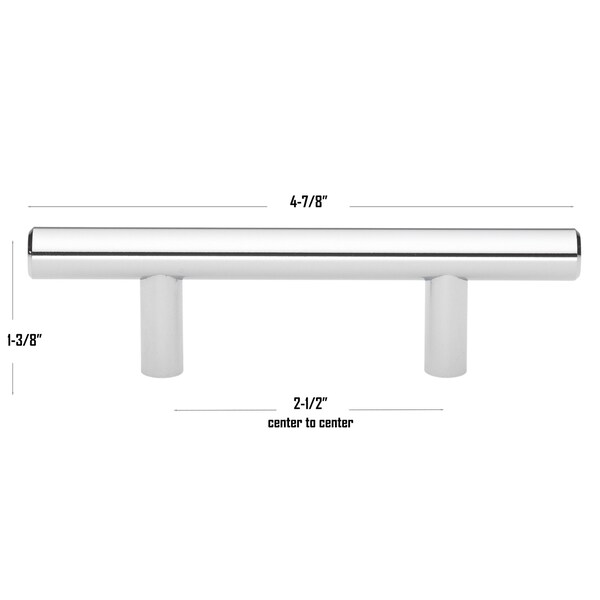 Gliderite Hardware 2-1/2 in. Center to Center Polished Chrome Solid Steel Bar Pull - 5007-64-PC, 10PK - 5007-64-PC-10