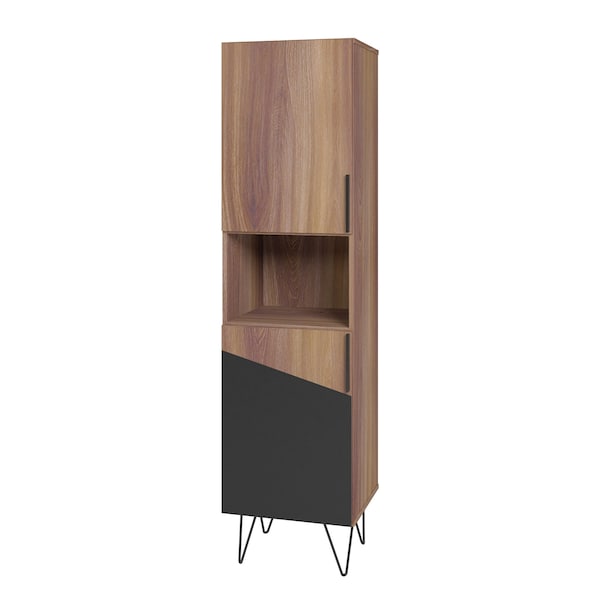 Manhattan Comfort Beekman 17.51 Narrow Bookcase Cabinet with 5 Shelves in Brown and Black - 404AMC240
