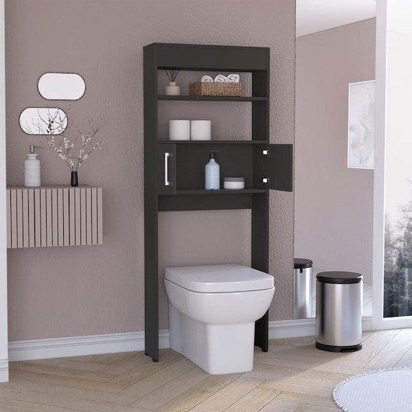 Tuhome Madrid Over The Toilet Cabinet, Double Door, Two Shelves, Black - ALW7961