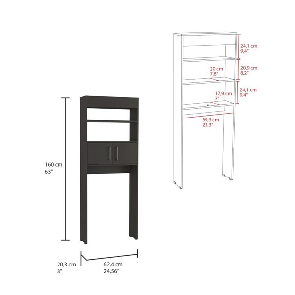Tuhome Madrid Over The Toilet Cabinet, Double Door, Two Shelves, Black - ALW7961
