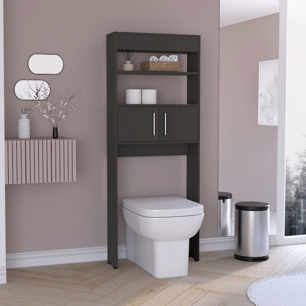 Tuhome Madrid Over The Toilet Cabinet, Double Door, Two Shelves, Black - ALW7961