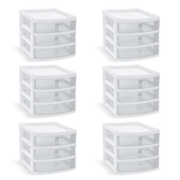 Plasticos Mq 3-Drawer Storage Cabinet 7 in. W x 6.25 in. H x 8.25 in. D in White - 549-WHT6PK