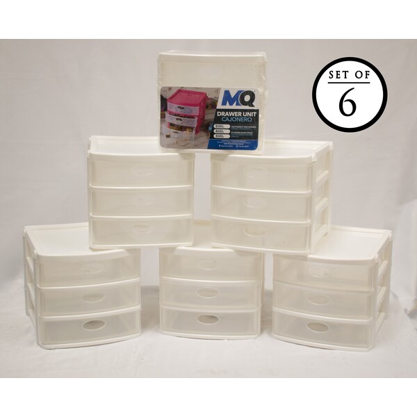 Plasticos Mq 3-Drawer Storage Cabinet 7 in. W x 6.25 in. H x 8.25 in. D in White - 549-WHT6PK