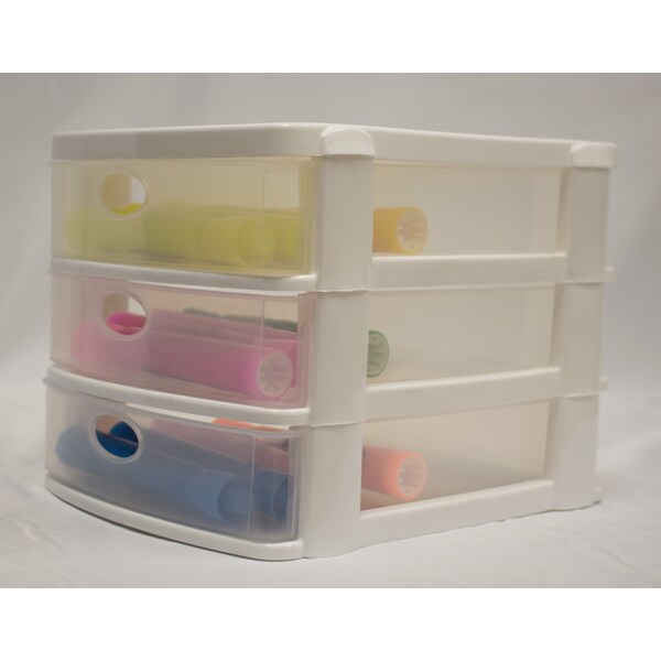 Plasticos Mq 3-Drawer Storage Cabinet 7 in. W x 6.25 in. H x 8.25 in. D in White - 549-WHT6PK