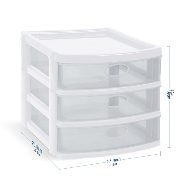 Plasticos Mq 3-Drawer Storage Cabinet 7 in. W x 6.25 in. H x 8.25 in. D in White - 549-WHT6PK