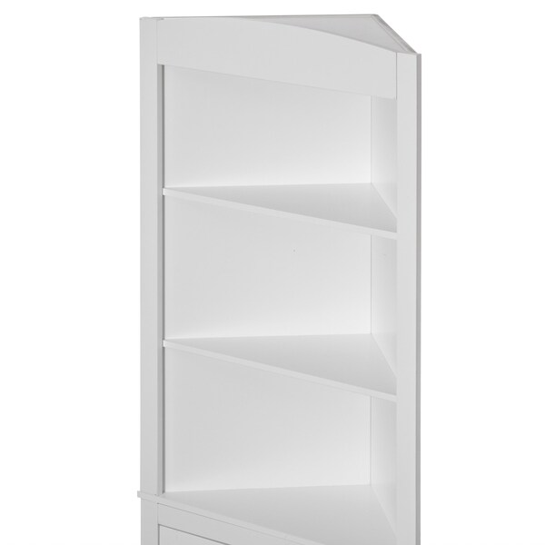 Basicwise White Standing Storage Corner Cabinet Organizer with 3 Open Shelf and Double Shutter Doors - QI004023.WT