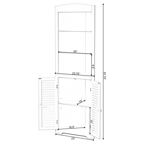 Basicwise White Standing Storage Corner Cabinet Organizer with 3 Open Shelf and Double Shutter Doors - QI004023.WT