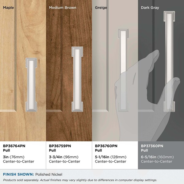 Amerock Appoint 6-5/16 inch 160mm Center-to-Center Polished Nickel Cabinet Pull - BP37360PN