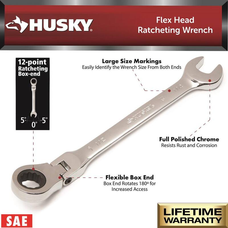 Husky 1/2 in. Flex Head Ratcheting Combination Wrench - HFRW12