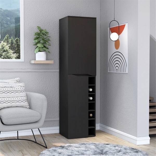 Depot E-Shop Haora Tall Double Door Bar Cabinet, Black - DE-BLW7765