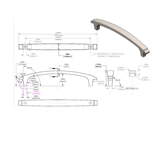 Richelieu 5 1/16 in (128 mm) Center-to-Center Brushed Nickel Contemporary Cabinet Pull - BP5464128195