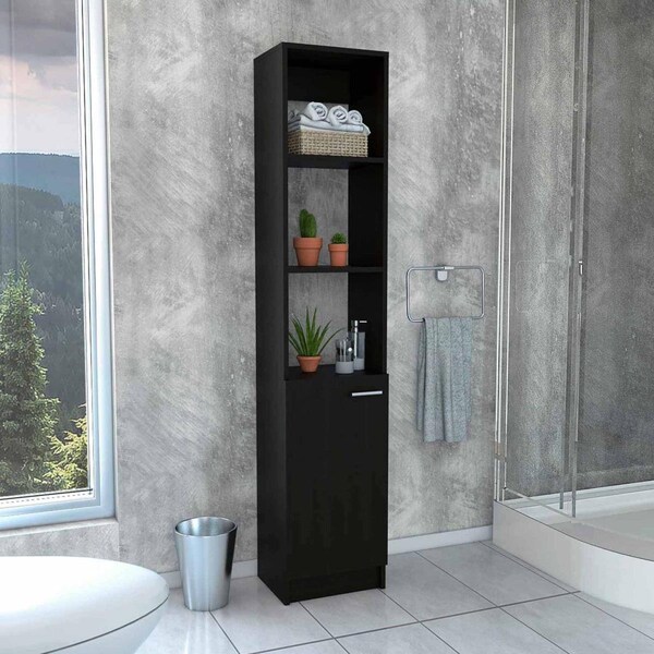 Depot E-Shop Leben Linen Single Door Cabinet, Black - DE-MLW5538