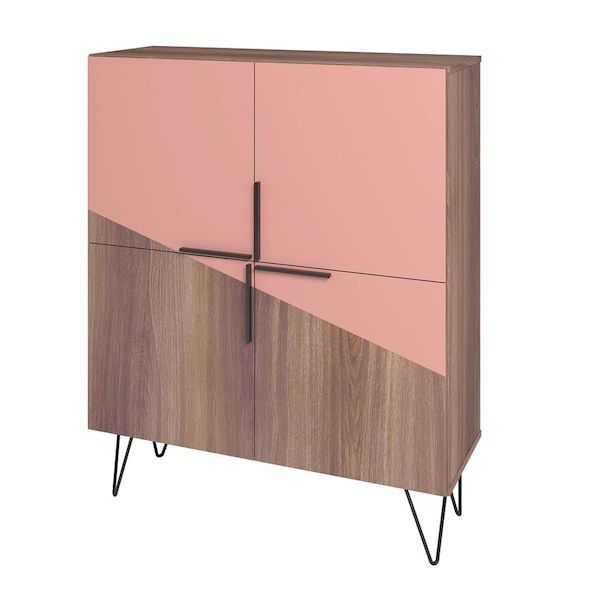 Designed To Furnish 43.7 in. Beekman Low Cabinet with 4 Shelves, Brown & Pink - DE3067599